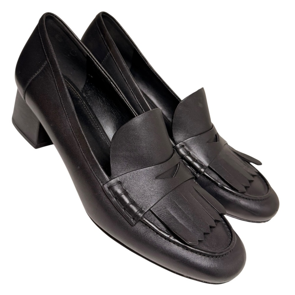 Michael Kors Declan Black Leather Kiltie Fringe Block‎ Heel Loafers Size 8 - Picture 4 of 14